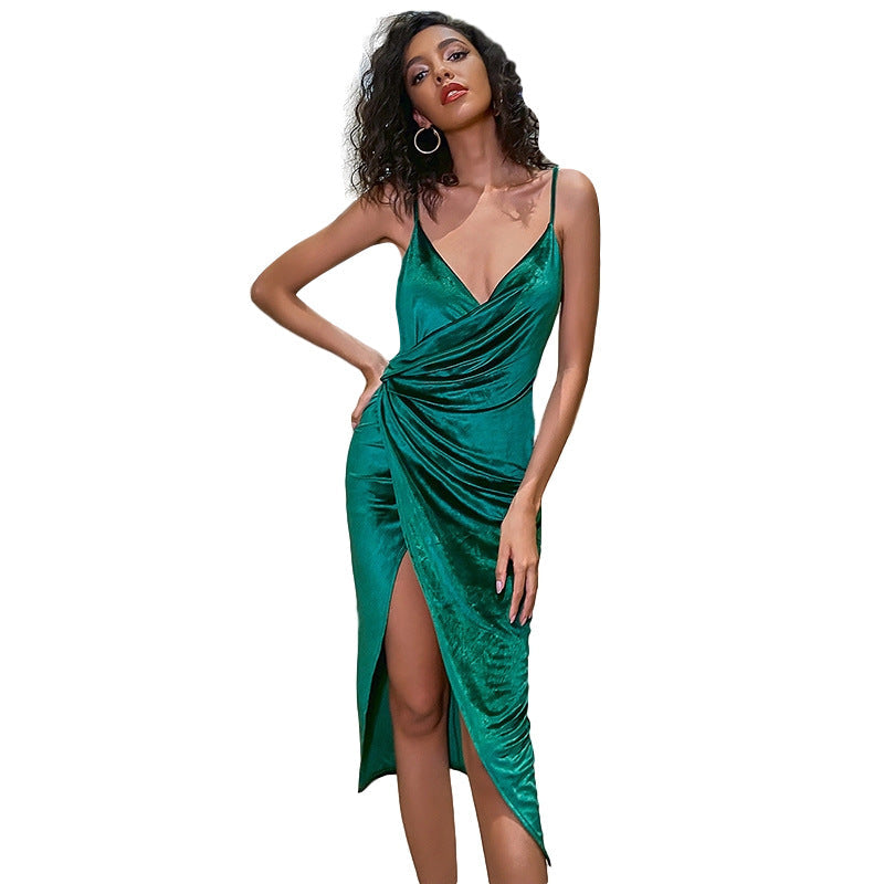 Damen Elegantes Wickelkleid mit hohem Beinschlitz und Spaghettiträgern