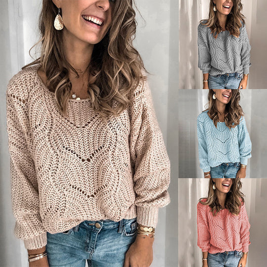 Damen Oversize Grobstrickpullover mit Ajourmuster und weitem Rundhalsausschnitt Shop Nory