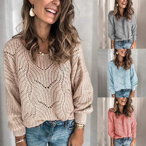 Damen Oversize Grobstrickpullover mit Ajourmuster und weitem Rundhalsausschnitt Shop Nory