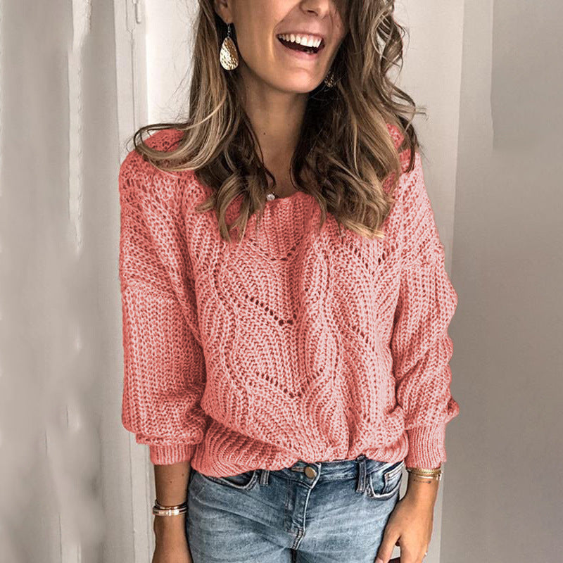 Damen Oversize Grobstrickpullover mit Ajourmuster und weitem Rundhalsausschnitt Shop Nory