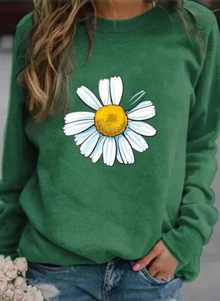 Damen Sweatshirt mit großem Gänseblümchen‑Print, Rundhalsausschnitt und lässigem Oversize‑Schnitt Shop Nory