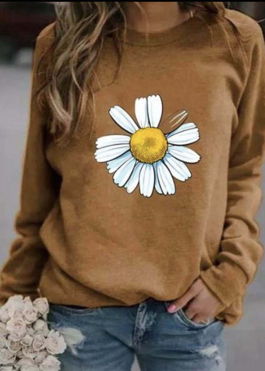 Damen Sweatshirt mit großem Gänseblümchen‑Print, Rundhalsausschnitt und lässigem Oversize‑Schnitt Shop Nory