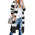 Damen Lange Strickjacke mit Streifen-Muster und offenen Front Shopnory