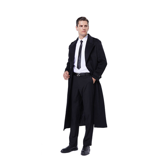Herren Maxilanger Mantel aus Wollmix mit Bindegürtel, Epauletten und klassischem Revers Shop Nory