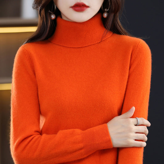 Damen-Wollpullover, hochgeschlossen, feiner Strick