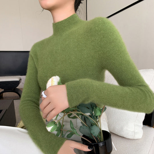 Damen-Kaschmirpullover, Stehkragen, schmal geschnitten