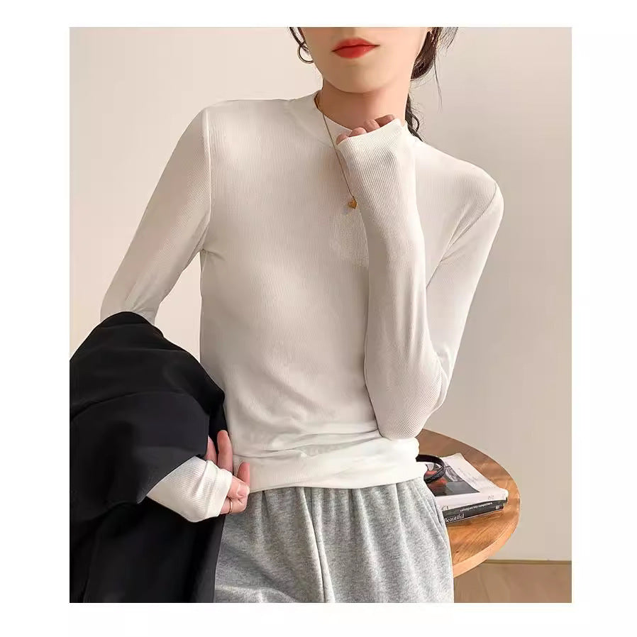 Dünnes Langarm-Strickshirt mit Stehkragen
