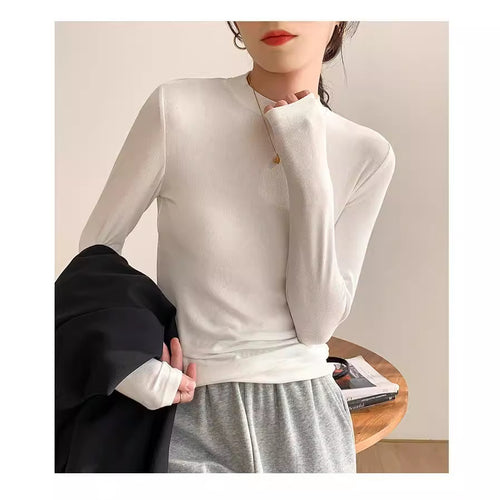 Dünnes Langarm-Strickshirt mit Stehkragen