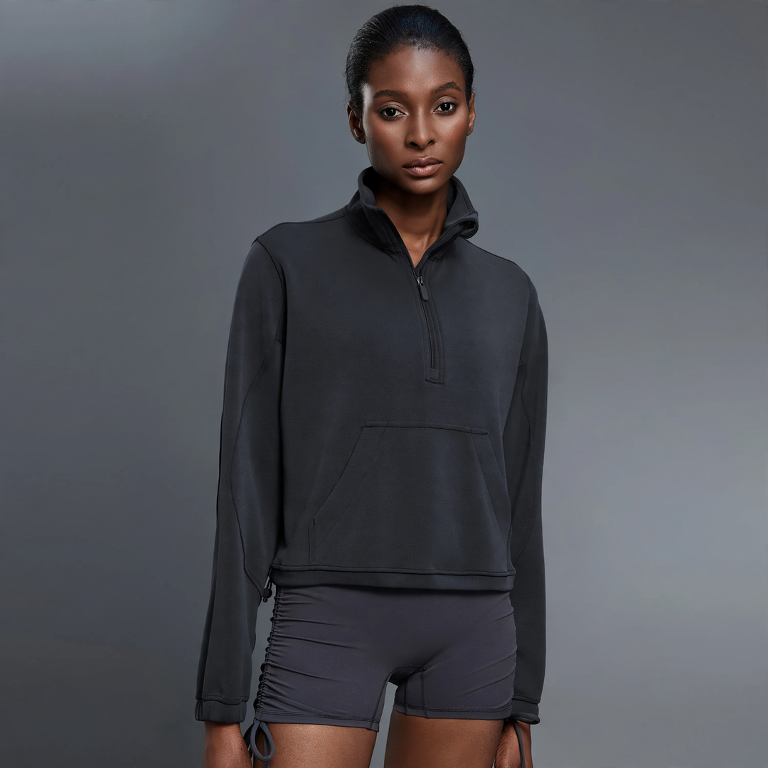 Damen-Sweatshirt mit halbem Reißverschluss und Stehkragen