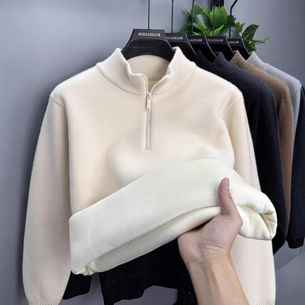 Herren-Pullover mit Reißverschluss, gefüttert, Stehkragen