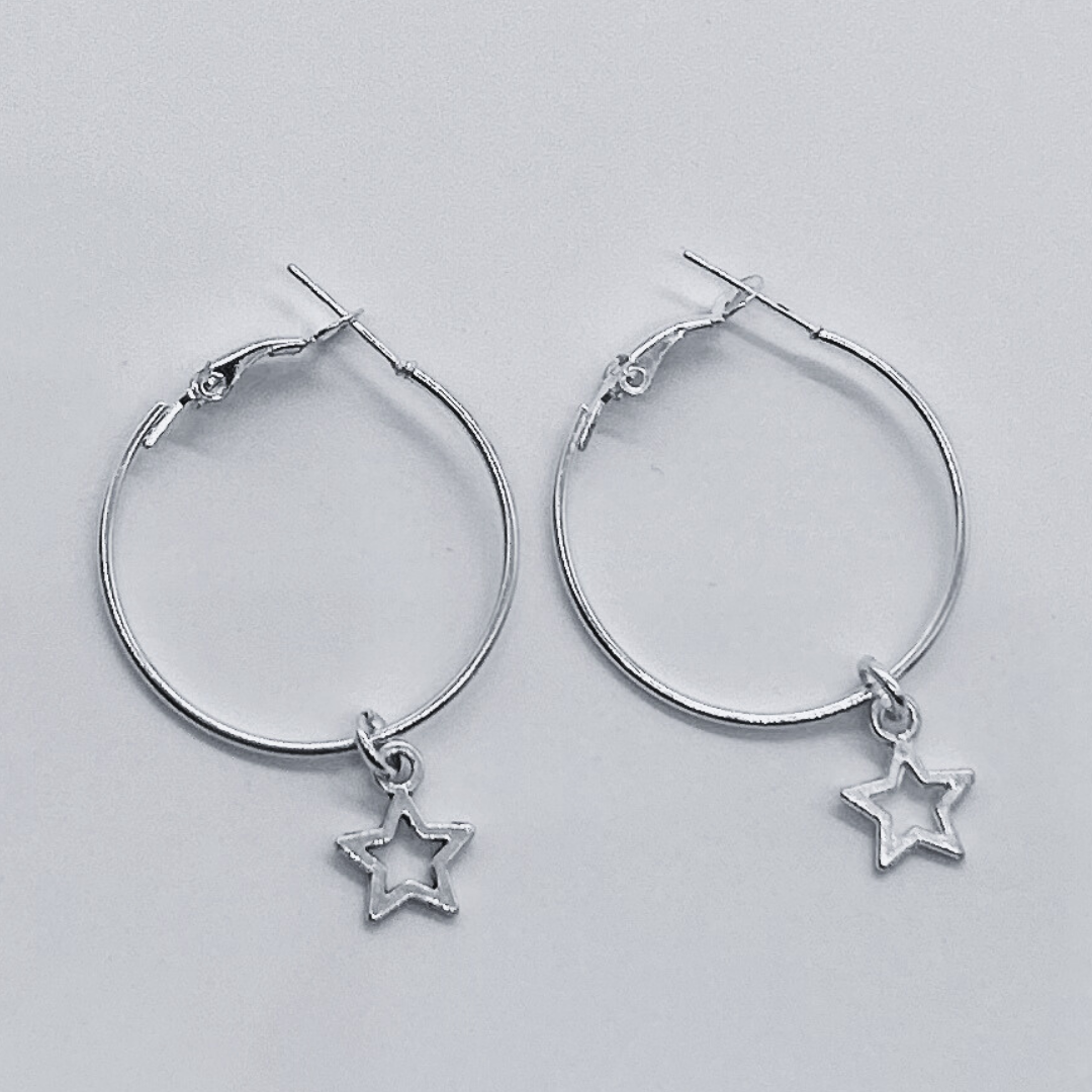 Silver Hoop Earrings With Charm | Shop Nory