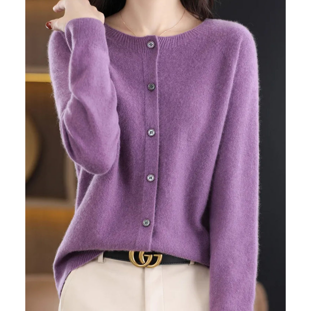 ShopNory | Merinowolle Damen O-Ausschnitt gestrickte Strickjacke Pullover