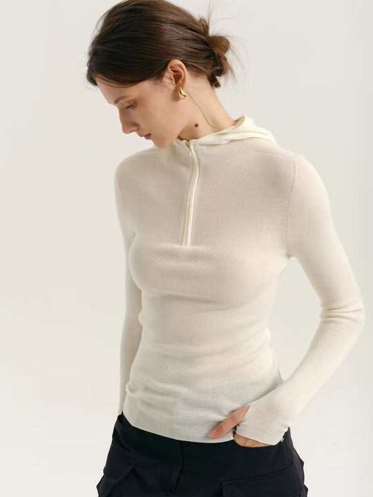 Damen-Strickpullover mit Kapuze und Reißverschluss