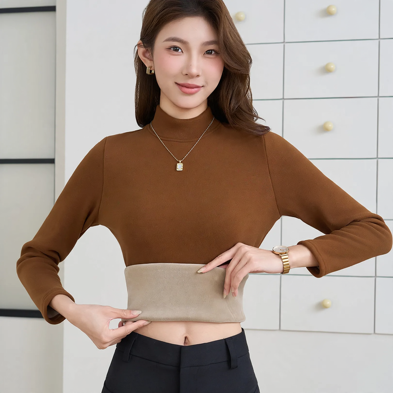 Gefüttertes Damen-Langarmshirt mit Stehkragen