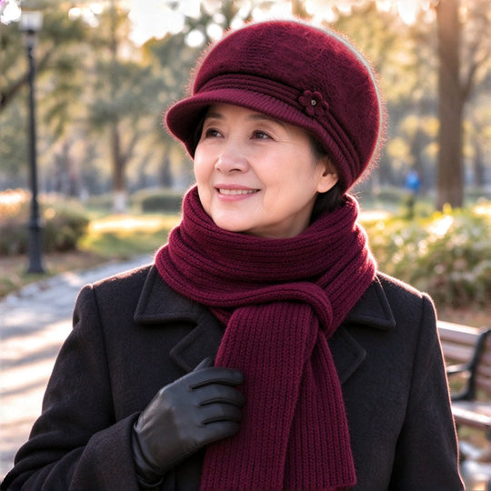 Winter-Strickset für Damen: Mütze und Schal mit Ohrenschutz
