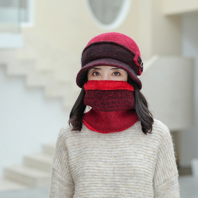 Winter-Strickmütze mit Schal, gefüttert