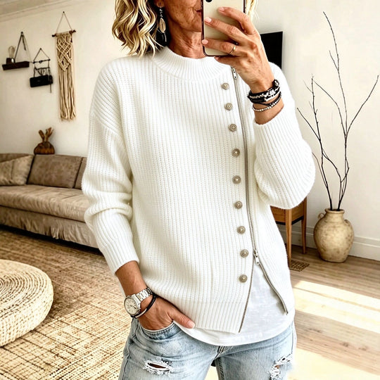 Damen-Strickpullover mit asymmetrischem Reißverschluss