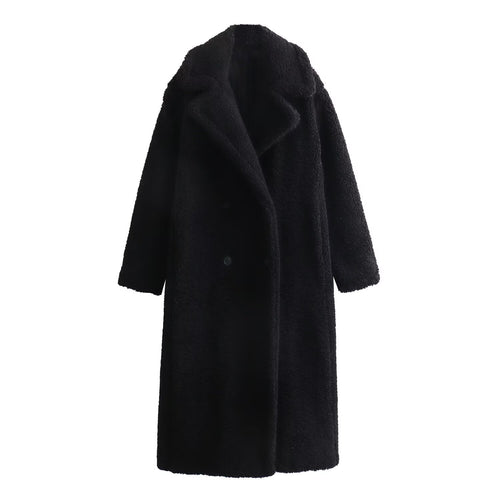 Langer Lammfleece-Mantel mit Revers für Damen