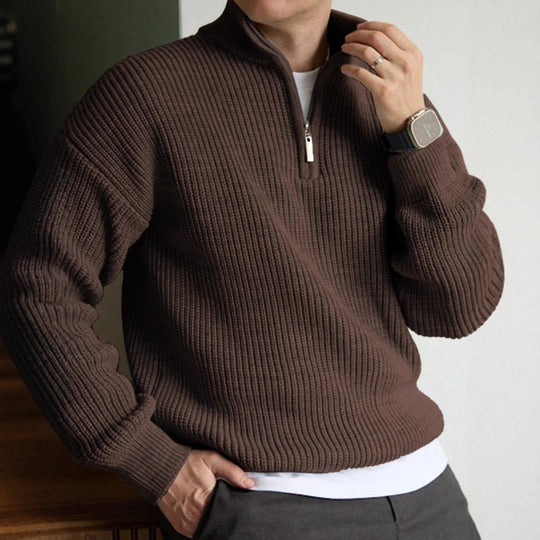Herren-Strickpullover mit Stehkragen und halbem Reißverschluss
