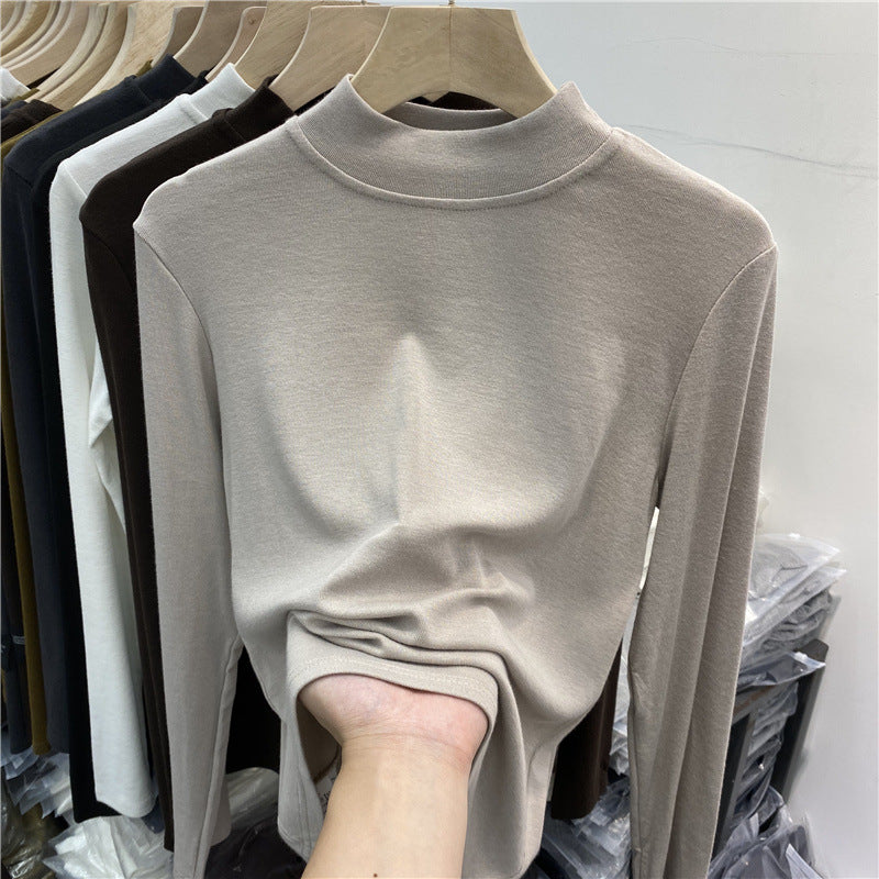 Damen-Langarmshirt mit Stehkragen und angerauter Innenseite