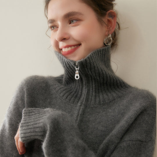 Damen-Kaschmirpullover mit Reißverschluss