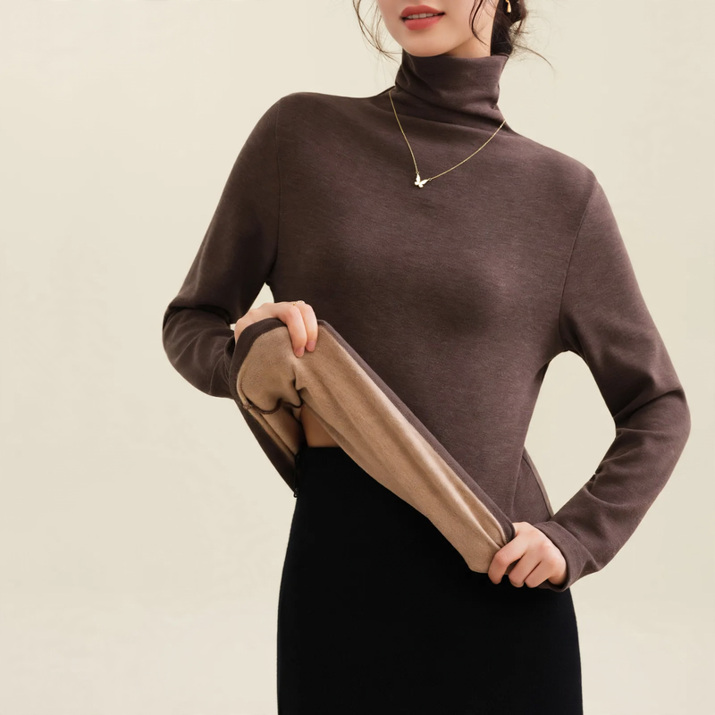 Damen-Woll-Seiden-Pullover, gefüttert, mit Stehkragen