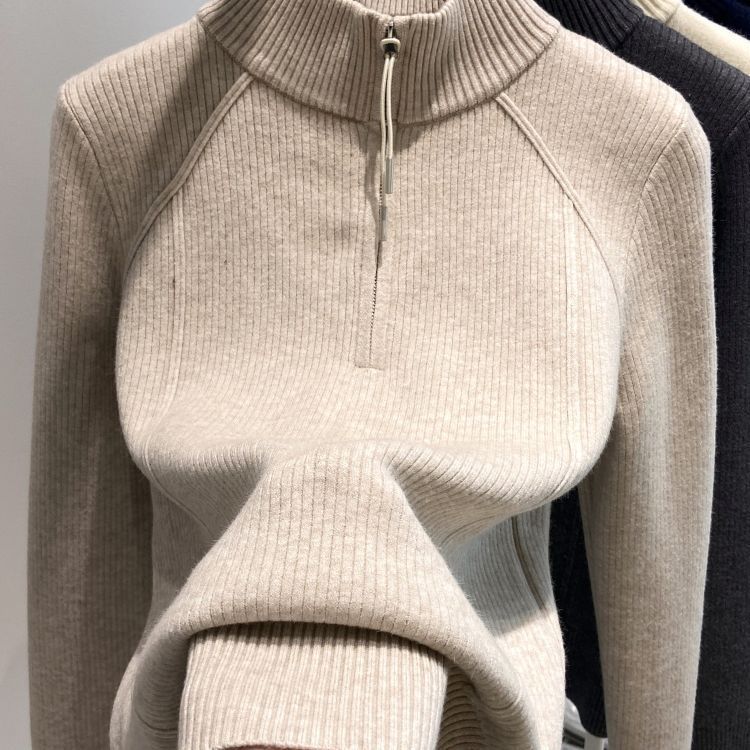 Damen-Strickpullover mit Reißverschluss und Innenfutter