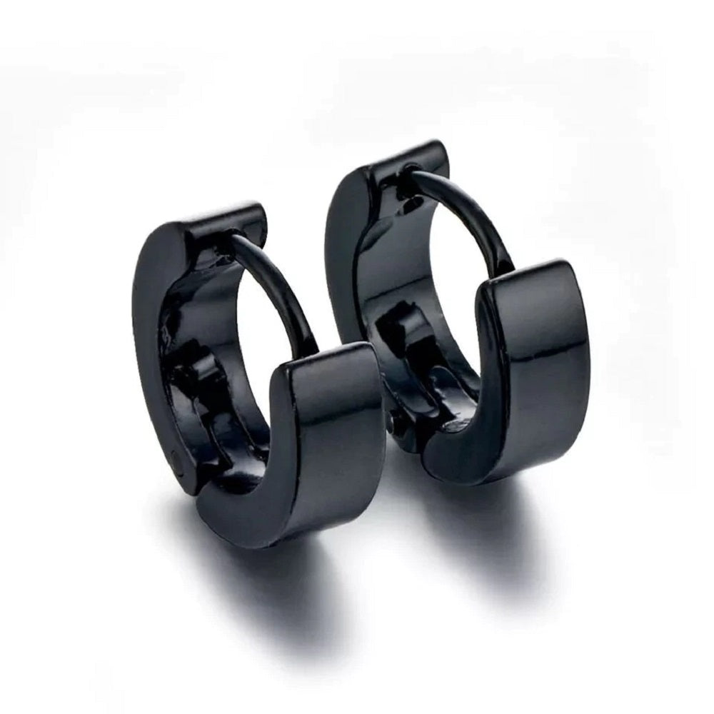 Unisex Schwarze Glatte Anti-Allergische Titanstahl Kleine Hängeohrringe | Shop Nory