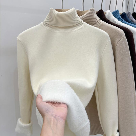 Damen-Rollkragenpullover, gefüttert, warm, Langarm