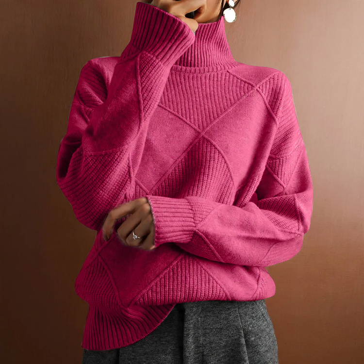 Damen-Strickpullover mit hohem Kragen, einfarbig