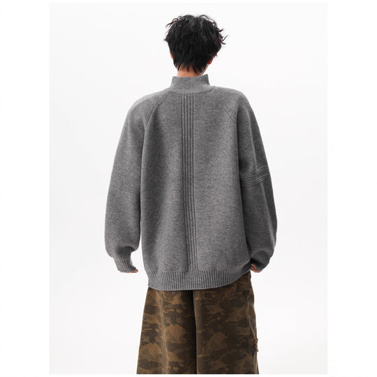 Unisex-Strickpullover mit Stehkragen und Reißverschluss