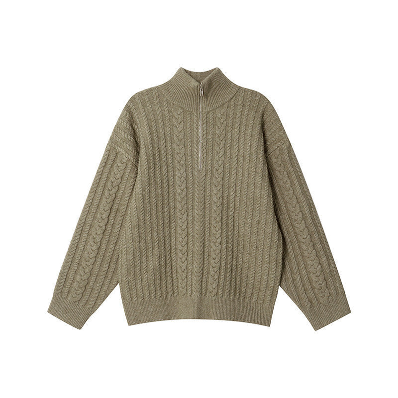 Damen-Strickpullover mit Reißverschluss und Rippenmuster