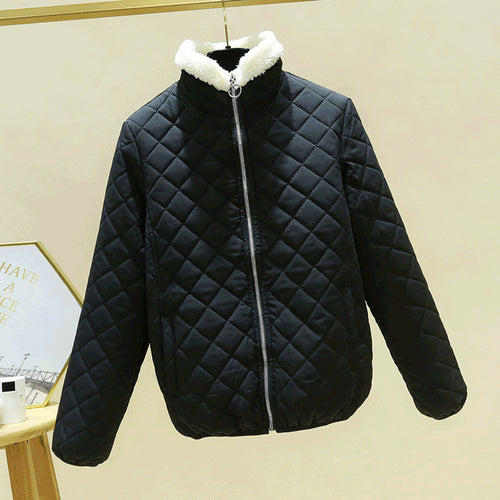 Leichte Damen-Steppjacke mit Lammfell-Optik und Stehkragen