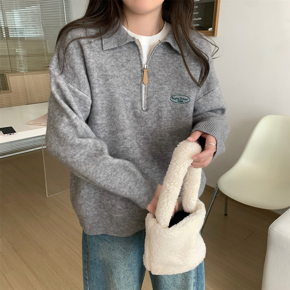 Polo-Strickpullover mit Reißverschluss