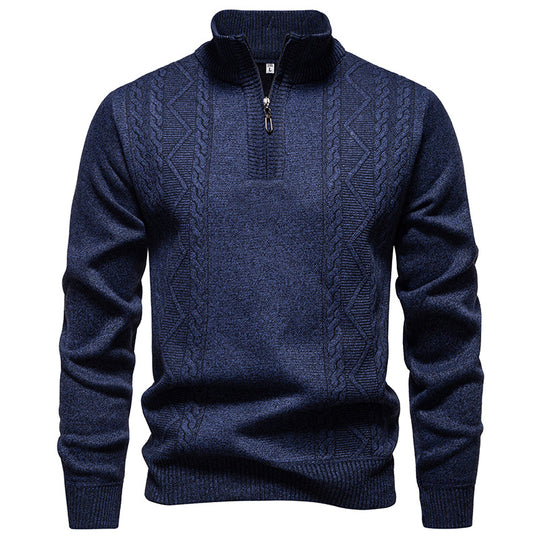 Herren-Strickpullover mit Stehkragen und halbem Reißverschluss