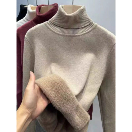 Damen-Strickpullover mit Innenfleece, hochgeschlossen