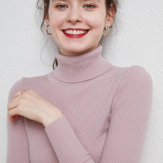 Damen-Rollkragenpullover, gestrickt, schmale Passform