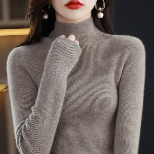 Damen-Strickpullover mit Stehkragen, nahtlos