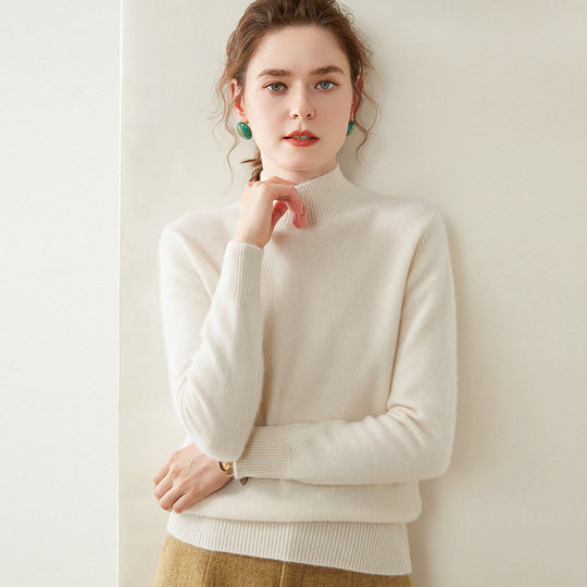 Damen-Kaschmirpullover, halbhoher Kragen, zweifädig, locker