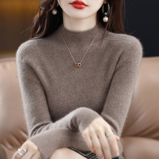 Nahtloser Damen-Pullover aus reiner Wolle, körpernah