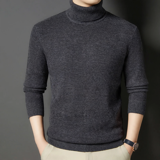 Herren-Rollkragenpullover mit Wollanteil, dick