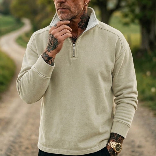 Herren-Denim-Sweatshirt mit 1/4-Reißverschluss