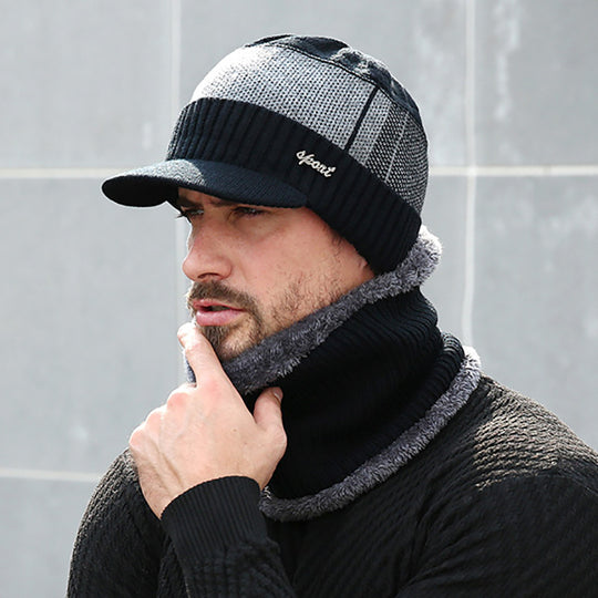 Herren Strickmütze und Schal Set, gefüttert
