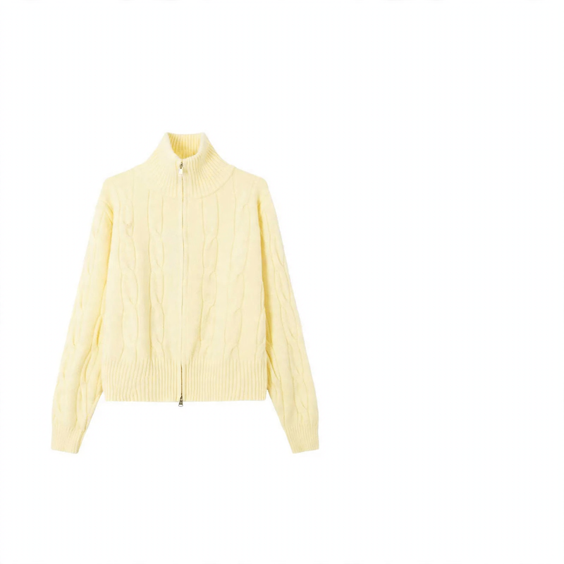 Damen-Strickjacke mit Reißverschluss und Zopfmuster