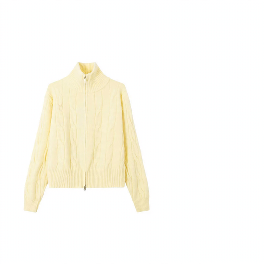 Damen-Strickjacke mit Reißverschluss und Zopfmuster