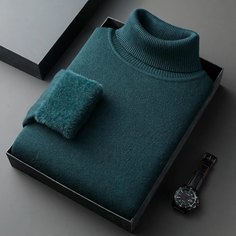 Herren-Strickpullover mit Rollkragen und Wollanteil