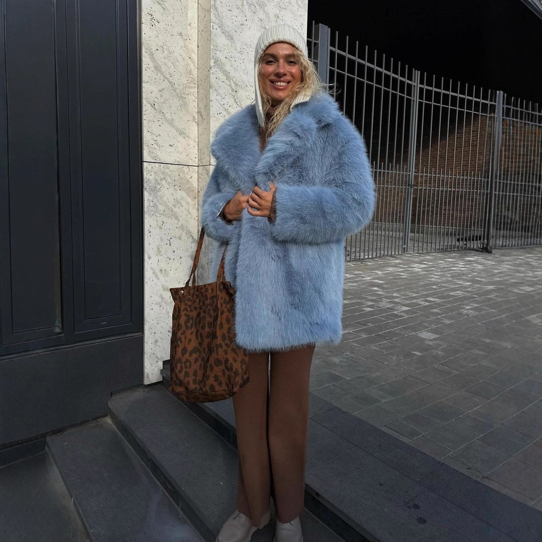 Mittellange Kunstpelzjacke für Damen