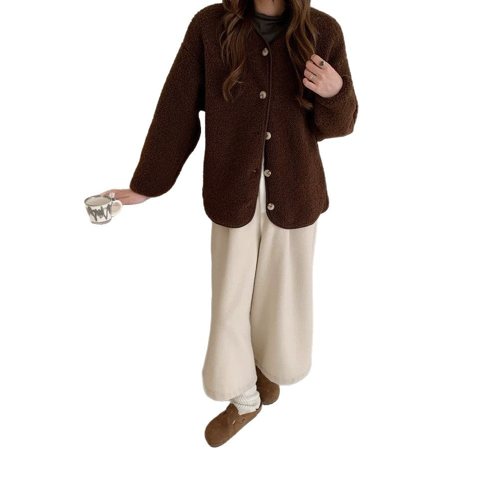 Lammfell-Imitat Strickjacke, locker, warm