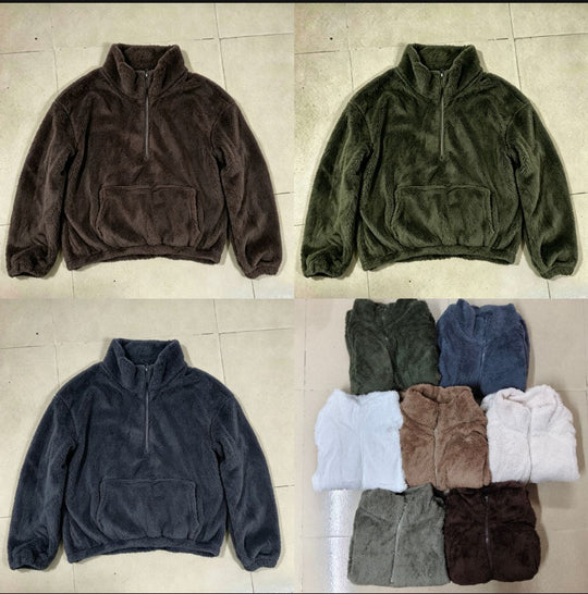 Gefütterter Damen-Sweater mit Stehkragen und Reißverschluss