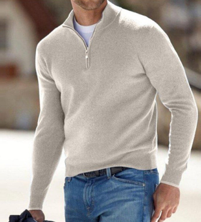 Herren-Langarm-Kaschmirpullover mit Reißverschluss